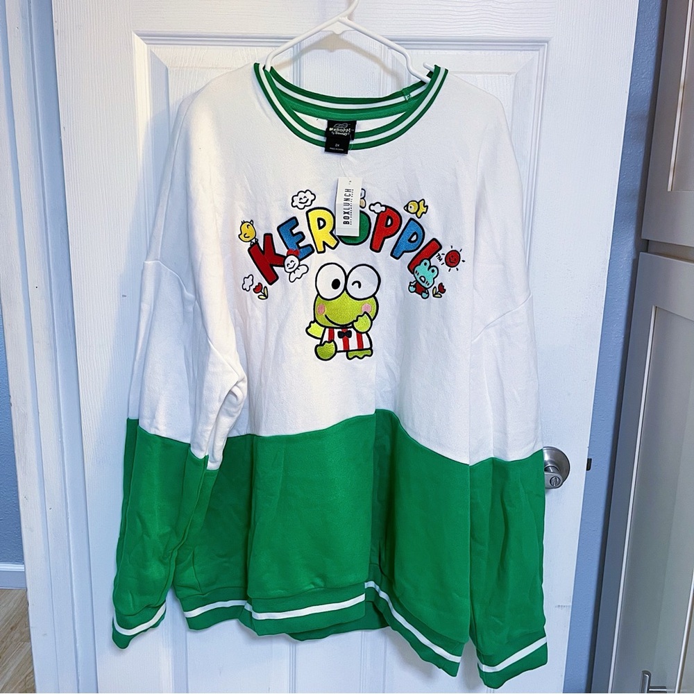 NWT 🐸 Sanrio Keroppi Embroidered Panel Crewneck Sweatshirt